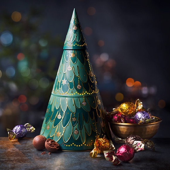 M&S Swiss Chocolate Truffle Assortment Light Up Tin Tree 10.93oz Target New - Picture 1 of 3